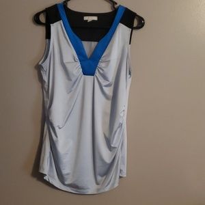 Light blue, blue and black blouse